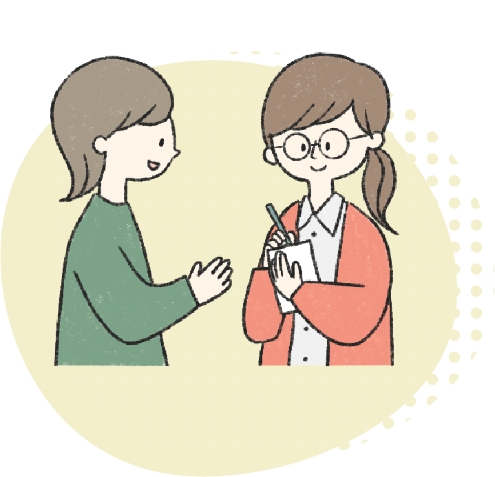 相談者の話をメモを取りながら丁寧に聞くスタッフのイラスト