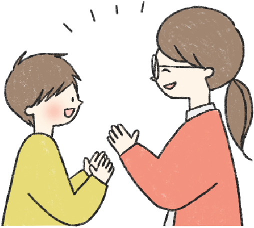 子どもに寄り添ってサポートするスタッフのイラスト